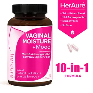 HerAuré Maca & Ashwagandha 10-in-1 Formula  – Slippery Elm, Saffron & Sea Moss – Mental Energy,Digestion,Moodbooster, Moisture,Relaxation, Bliss,Healthcare,Fitness-30 Servings