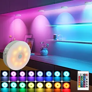 RGB Rechargeable Round Step Light Set, Colorful Night Lamp, 16 Adjustable Colors, Remote Control, Indoor Multi-Color Ambiance Lighting