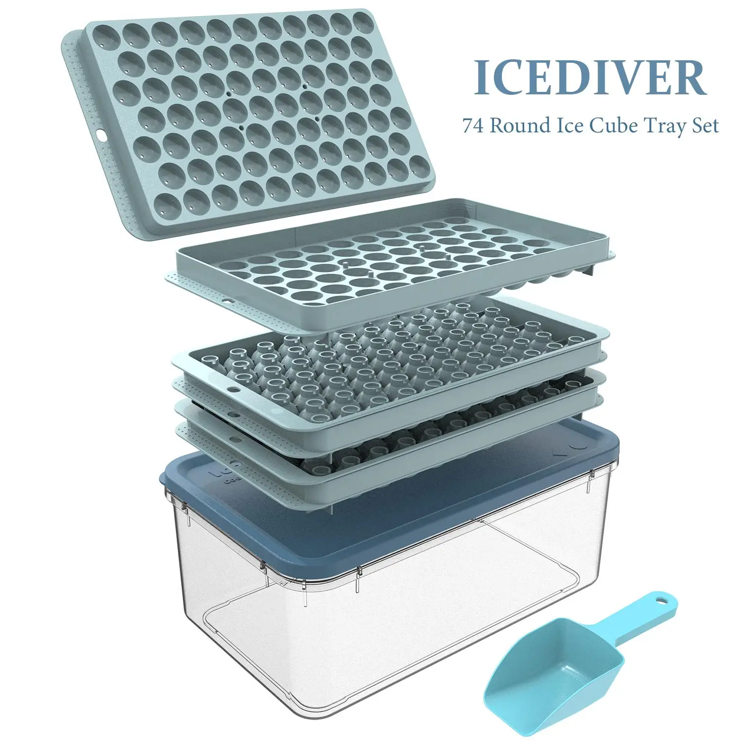 74-ball Ice Cube Tray Set, Including 3 Counts Cube Trays, 1 Count Box & 1 Count Scoop, Ice Making Mold, Kitchen Utensils & Gadgets, Kitchen Gadgets