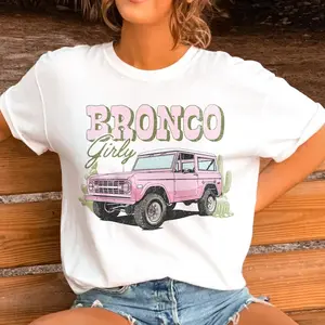 Ford Bronco Girly T-Shirt, Retro Pink Bronco Tee, Women's Vintage Car Shirt, Off-Road SUV Fan Top, Cute Bronco Lover Apparel, Gift for Her