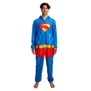 Superman Adult Long Sleeve Hooded Cosplay Onesie Costume Union Suit-Large