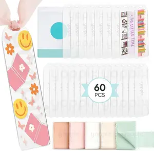 60 count  Bookmark Blanks- 6x2Acrylic Bookmarks with 60 count Ribbon for Reading Lovers DIY Crafts Hanging Tag Gifts Tag Price Tags, Graduation  to School Gifts(Semicircle)