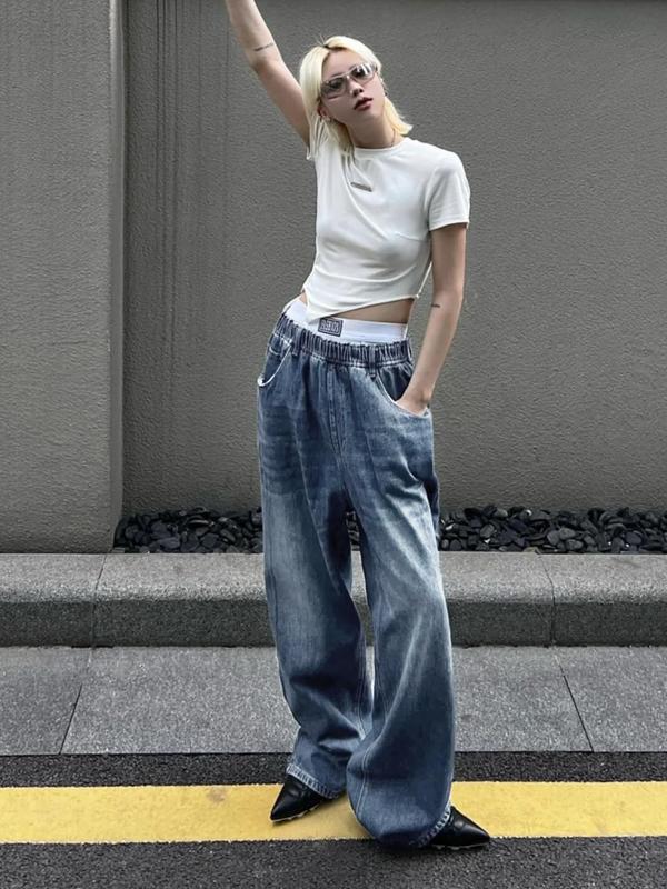 EMMIOL Women’s Baggy Boyfriend Wide Leg Jeans – Dark Wash Vintage Y2K Denim, Casual Loose-Fitting All-Season Baggy Fit Jean Street Womenswear