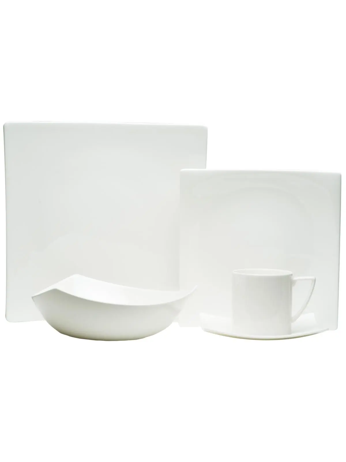 212 MAIN 5-Piece Square Shape White Contemporary Bone China Dinnerware Set - Stackable Plates, Bowls, BPA-Free, Chip-Resistant, Dishwasher-Safe for Home Dining