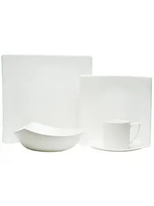 212 MAIN 5-Piece Contemporary White Square Bone China Tableware Set - Stackable Square Plates and Bowls