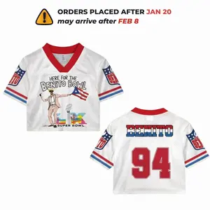 2 Sides Here For The Benito Bowl Crop Top Mesh Football Jersey, Puerto Rico Flag Crop Top Football Jersey Shirt, Gift for Unisex