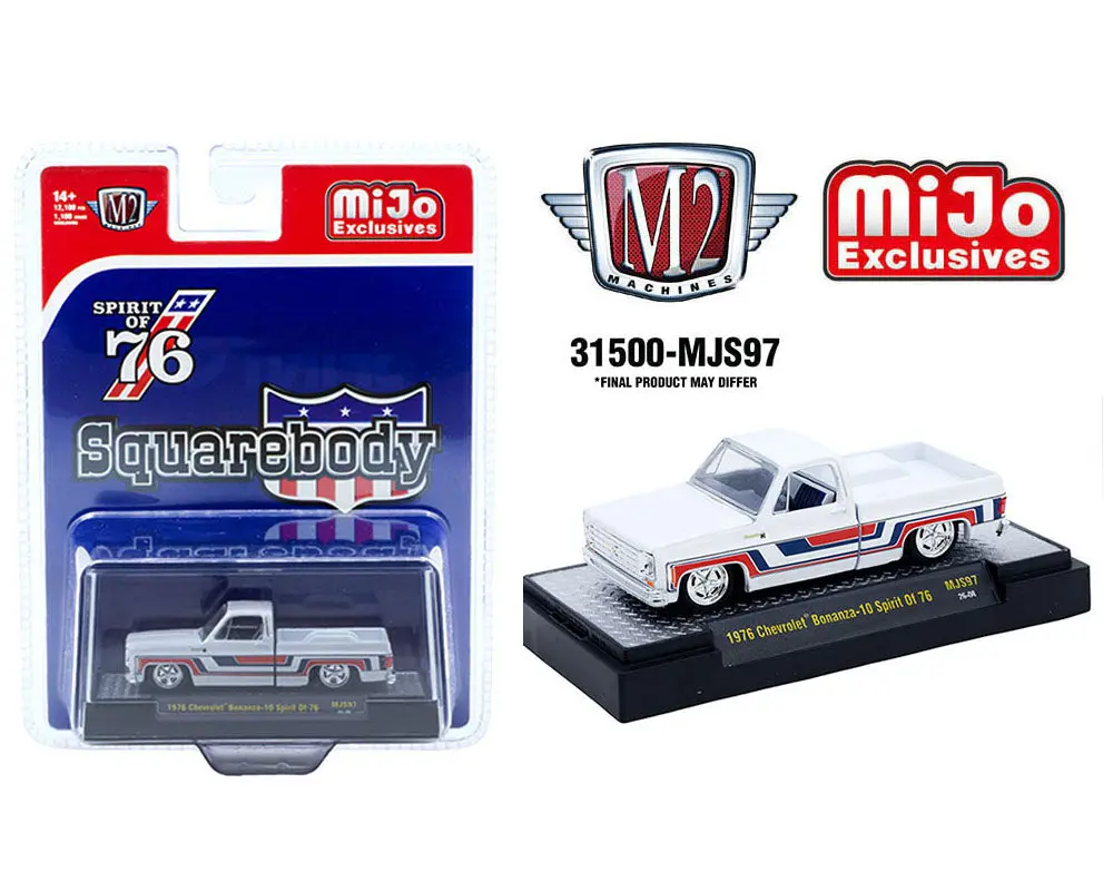 M2 Machines 1:64 1976 Chevrolet Silverado Bonanza-10 SPIRIT OF 76 Squarebody USA Special Edition – White – MiJo Exclusives