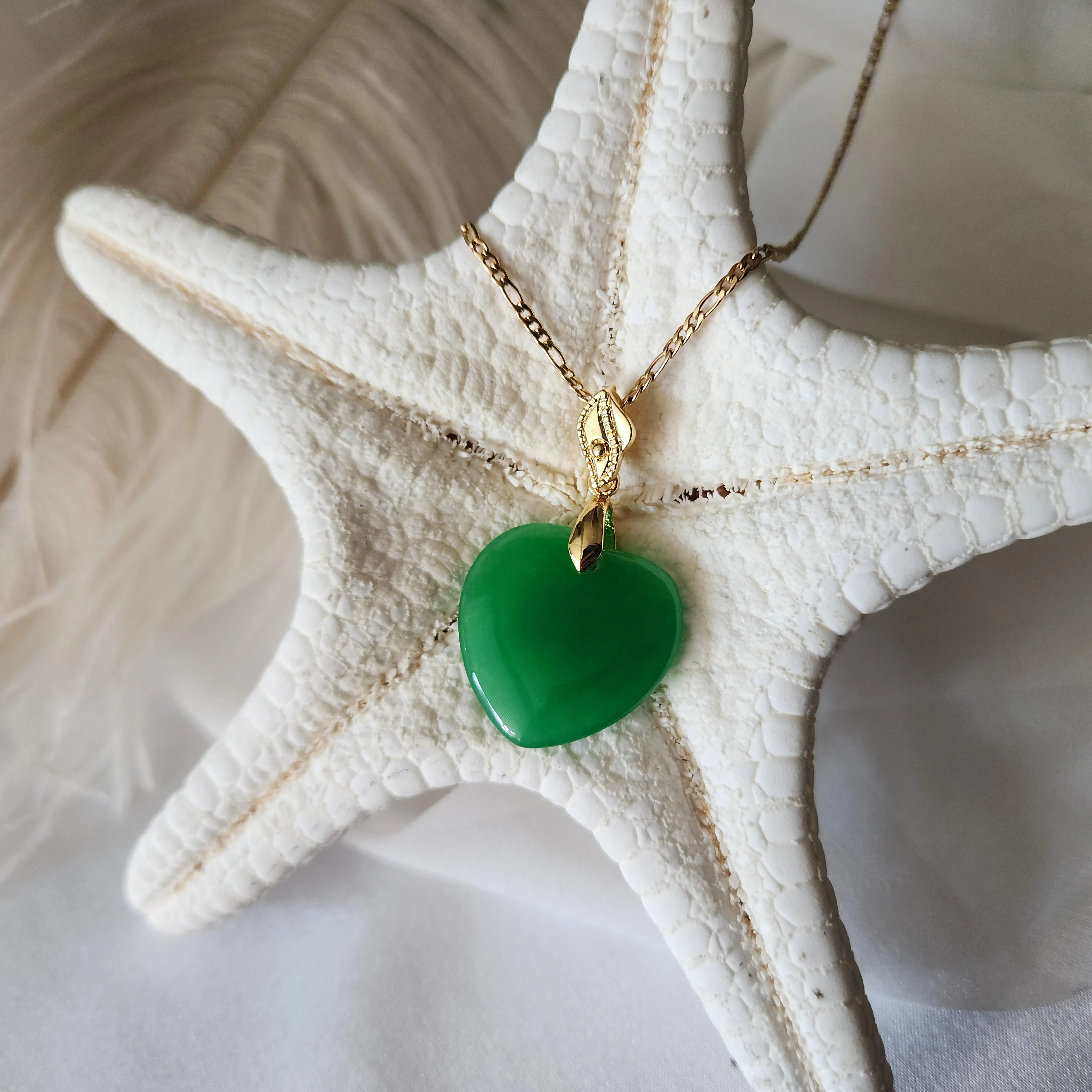 Green Malay  Jade Heart Necklace