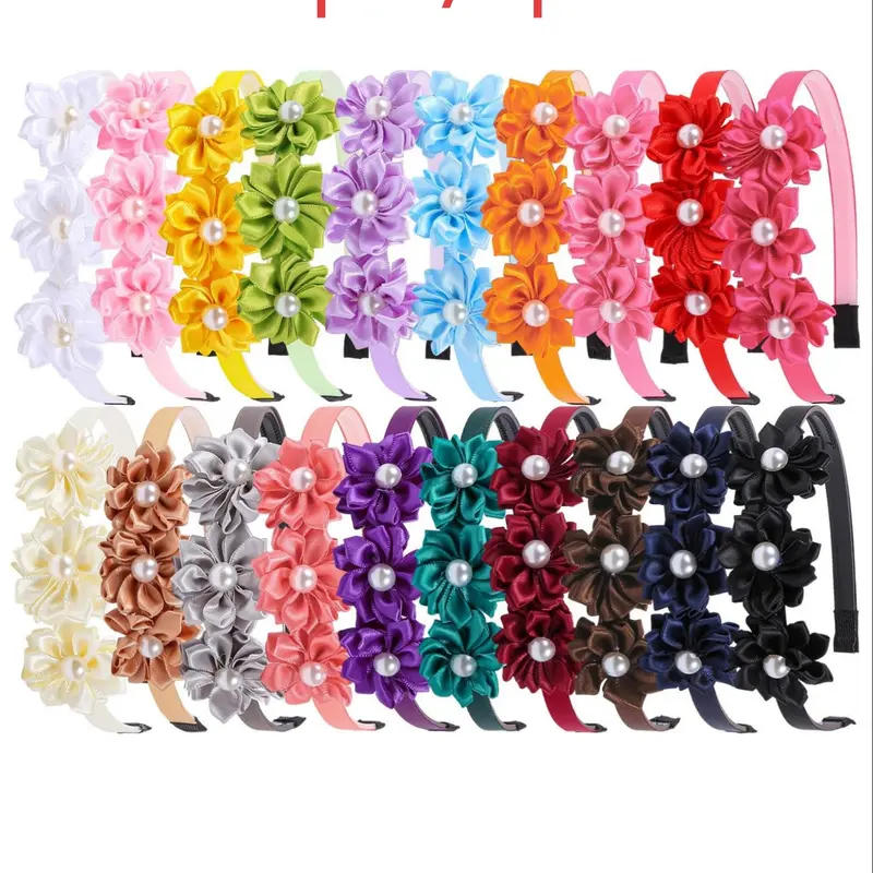 10pcs/5pcs Imitation Pearl Multifaceted Flower Hairbands, Puffy Headband, Elegant Girl Hair Accessories, Elastic Hair Accessory, Hairstyle Accessory, Perfect for School, Parties, Daily Wear, Various Colors, Wedding Hair Accessories, Hair Decor