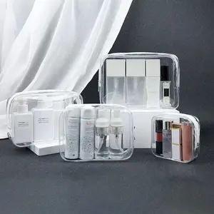 4pcs Clear PVC Zipper Toiletry Bag Set, Portable Waterproof Travel Makeup Organizer Pouch, Durable Transparent Cosmetic Storage Bags for Women, TSA Approved Carry-on Toiletries Kit for Skincare Perfume Jewelry, Lightweight Multi-size Travel Accessories