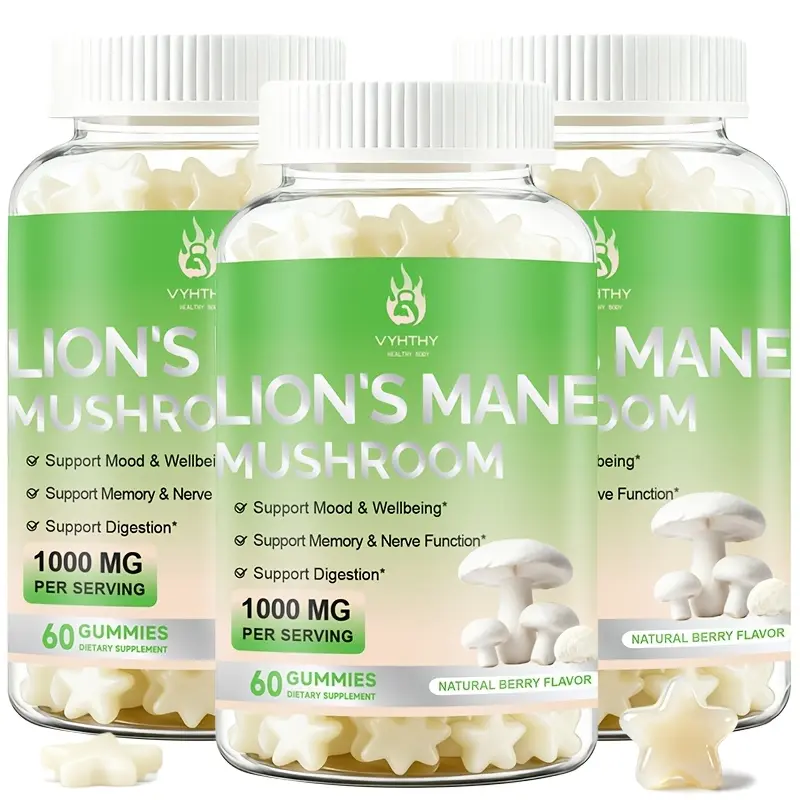 VYHTHY Mushroom Gummies with a Natural Berry Taste - A Supplement in Gummy Form for Both Adults And to Enhance Brain Wellness, Cognitive Abilities, Concentration, Memory, And Mood, 60 Servings
