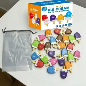 Letter matching ice cream alphabet learning toy, animal counting and color sorting set, preschool stacking toy, STEM uppercase and lowercase ABC game, fine motor skills toy, suitable for children's ABC stacking game, preschool back-to-school gift.