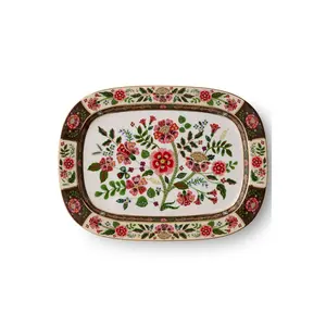 RIFLE PAPER CO Gracie Large Metallic Gold Porcelain Serving Plate - 15" w × 11.25" l, Floral Full-Color Illustration, Hand-Wash Kitchen & Tableware Dining Platter