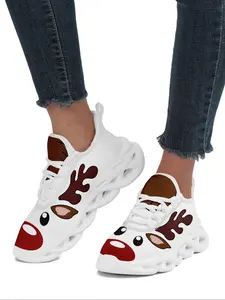 Women's Christmas Themed Lace Up Mesh Sneakers, Casual Comfortable Breathable Sports Fashionable Running Shoes, Female All-match Round Toe Chunky Sneakers for Daily Wear