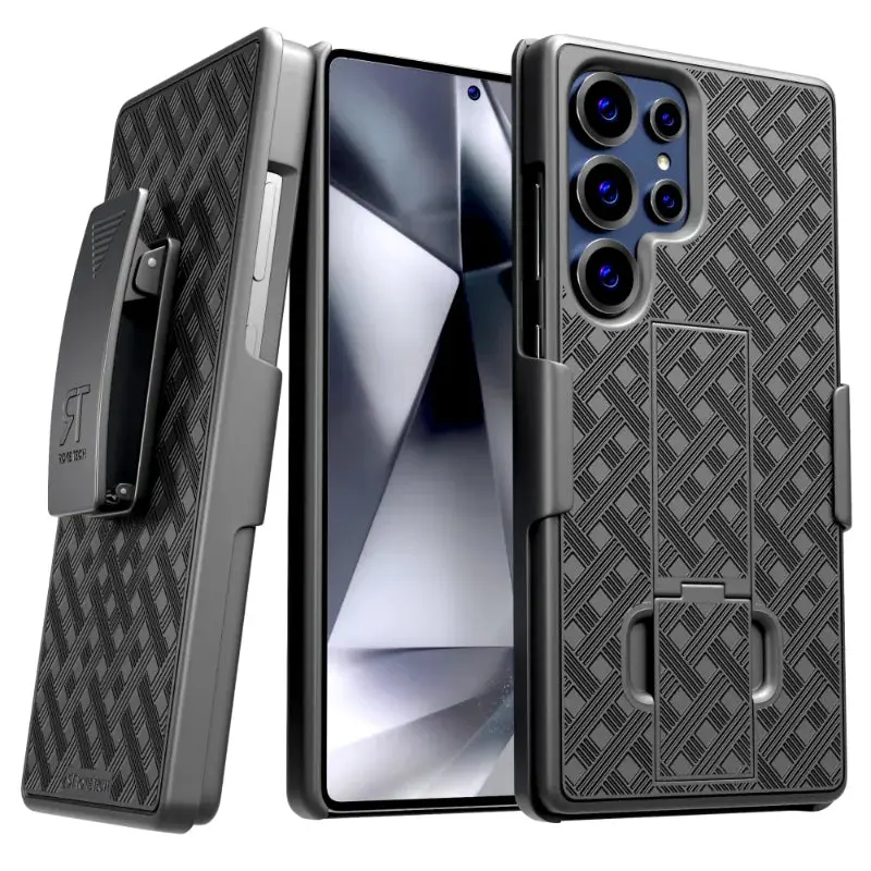 Rome Tech Belt Clip Holster Case for Samsung Galaxy S25 Ultra (2025) – Rugged Dual-Layer 360° Drop Protection, Non-Slip TPU + PC Armor, Foldable Kickstand, Raised Bezel Screen & Camera Protection, 180° Rotating Belt Clip
