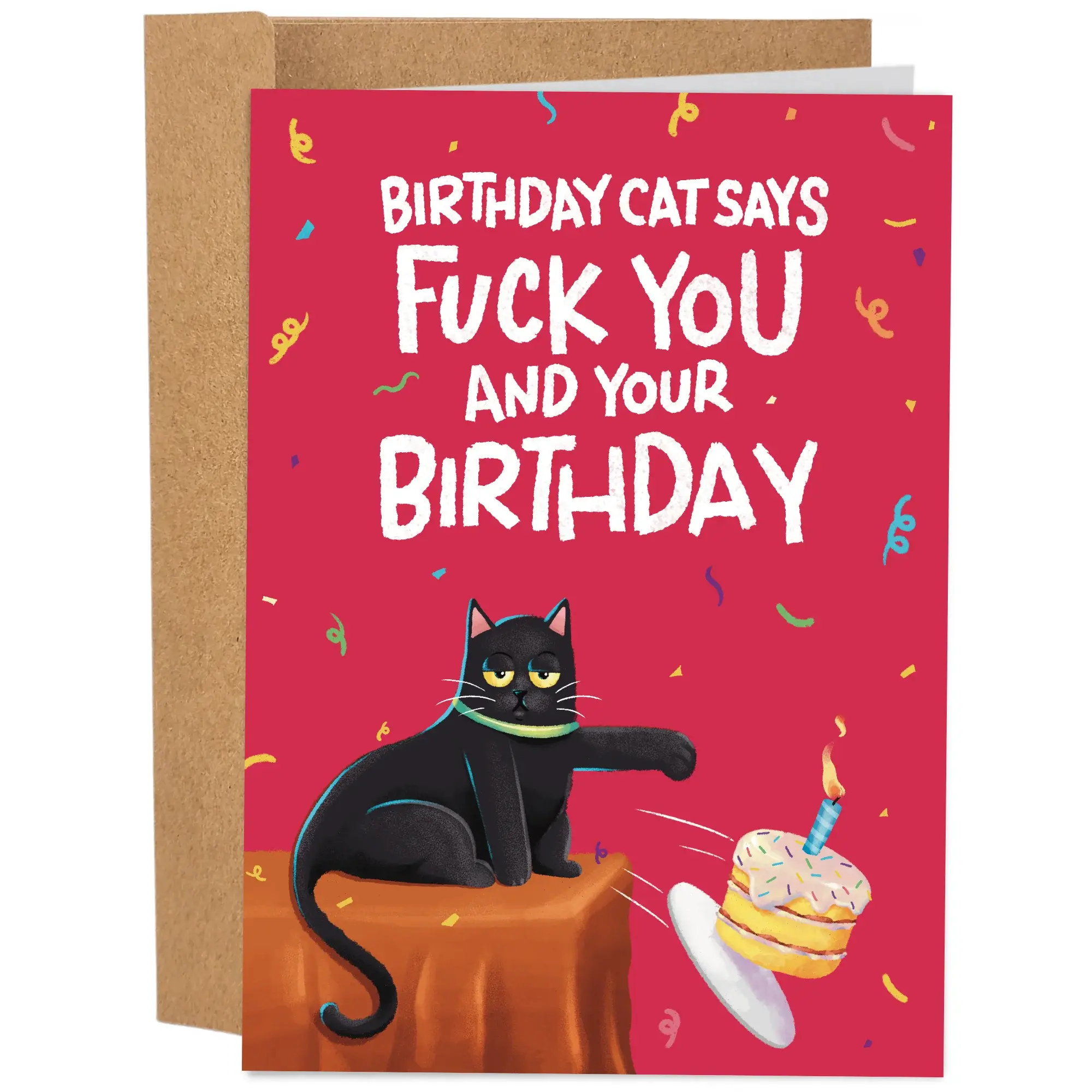 Funny Cat Birthday Card, Rude Adult Humor Greeting Card for Him Her, Black Cat Gag Card, Funny Fuck You Birthday Card