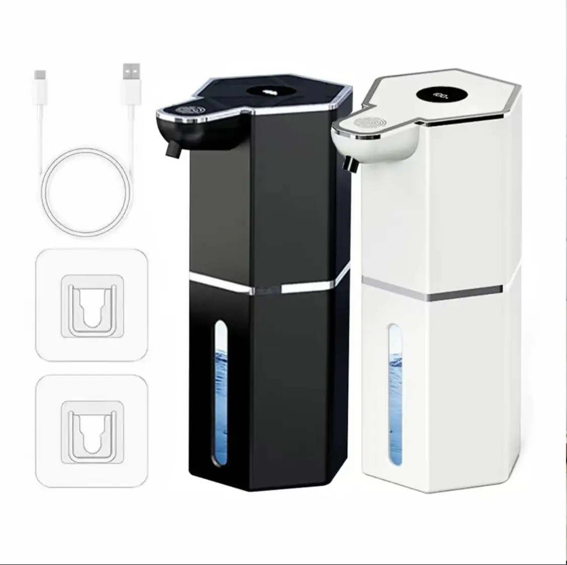 Automatic Soap Dispenser, Foaming Soap Dispenser Touchless with Continuous Dispensing, 3-Level Adjustable, Rechargeable Hand Soap Dispensers, Wall Mounted or Countertop for Bathroom & Kitchen