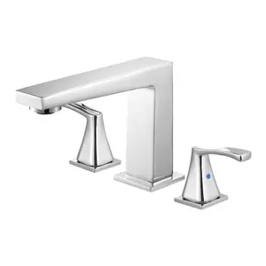 【FathersDayGift】VEVOR Roman Tub Faucet, 3 Hole Waterfall Bathtub Faucet, Bath Tubs Faucets Set with 2 Handles, Roman Tub Faucets Deck Mount for Pet Washing, Baby Care, Adult Bathing, Silver, Right-Angle Tub Faucet