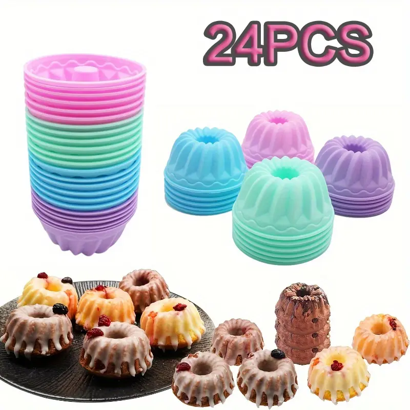 Silicone Baking Cups 24-Pack (2 Sizes) - BPA-Free Nonstick Mini Cake Molds, Cupcake Liners for Birthday Desserts, Oven-Microwave Safe