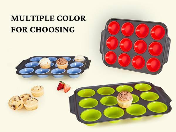 [BF&CM]BRONYPRO Silicone Molds Muffin Pan with Metal Frame, Nonstick 12-Cup Cupcake Pans,Easy to Pop Non-Toxic Bakeware for Oven,Cookware, Kitchen Food