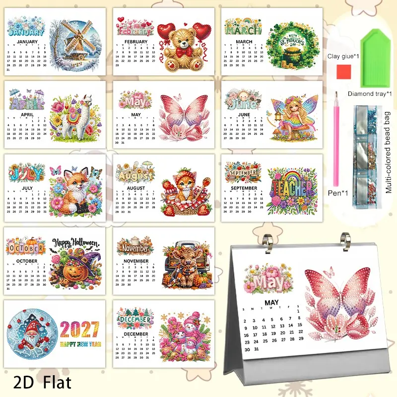 2027 Cute Holiday Diamond Painting DIY Calendar Set, New Year Desk Calendar, Creative Handmade Decor, Perfect Gift for Christmas, Crafts