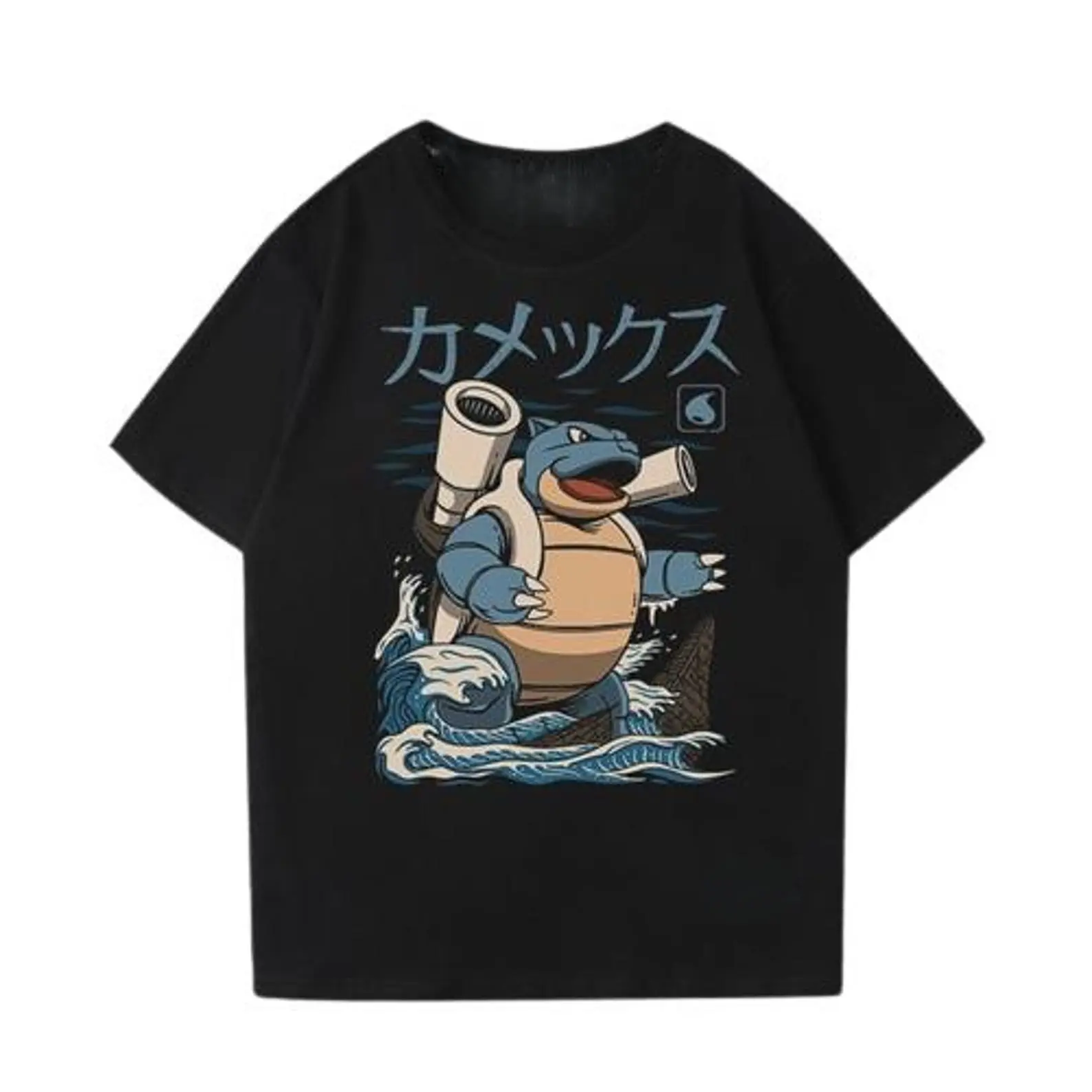 [Sale up to 45%] Blastoise Japanese Tee, Katakana Water Cannon Pokémon Graphic Shirt, Kanto Region Streetwear, Retro Anime Aesthetic, Otaku Power Style Cotton Top