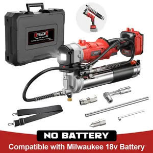 Cordless Grease Gun Compatible with Milwaukee 18V Battery(NO BATTERY!!), 12000PSI, Dual Pistol & in-Line Grip, Works with Bulk & Cartridge Grease, with 39" Hose & 4 Couplers fathers day gift