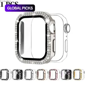2026 NEW HOT 1pc Shiny Rhinestone 2-in-1 Watch Case with Tempered Glass Screen Protector, Anti-fall Protective Ultra-Thin Cover for Apple Watch 38/40/41/42/44/45/46/49mm Series Ultra/SE/10-1, Smartwatch Accessories for Men & Women