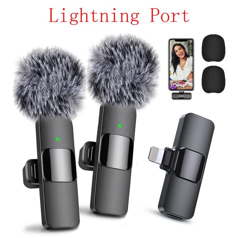 2 Pack Lavalier Wireless Microphone for Iphone Smartphone Ipad, Wireless Lapel Microphone with Clear Audio for Recording, Wireless Microphone for Video Recording, Game Live Streaming, Interviews, Vlog