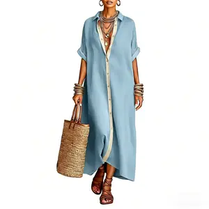 Boho Oversized Shirt Dress - Perfect for Beach, Vacation & Brunch! Contrast Trim Button Down Casual Loose Dress #     ShirtDress #     OversizedDress #     ButtonDownDress #     ContrastTrim #     SummerDress #     BohoFashion #     MidiDress #     Dresse