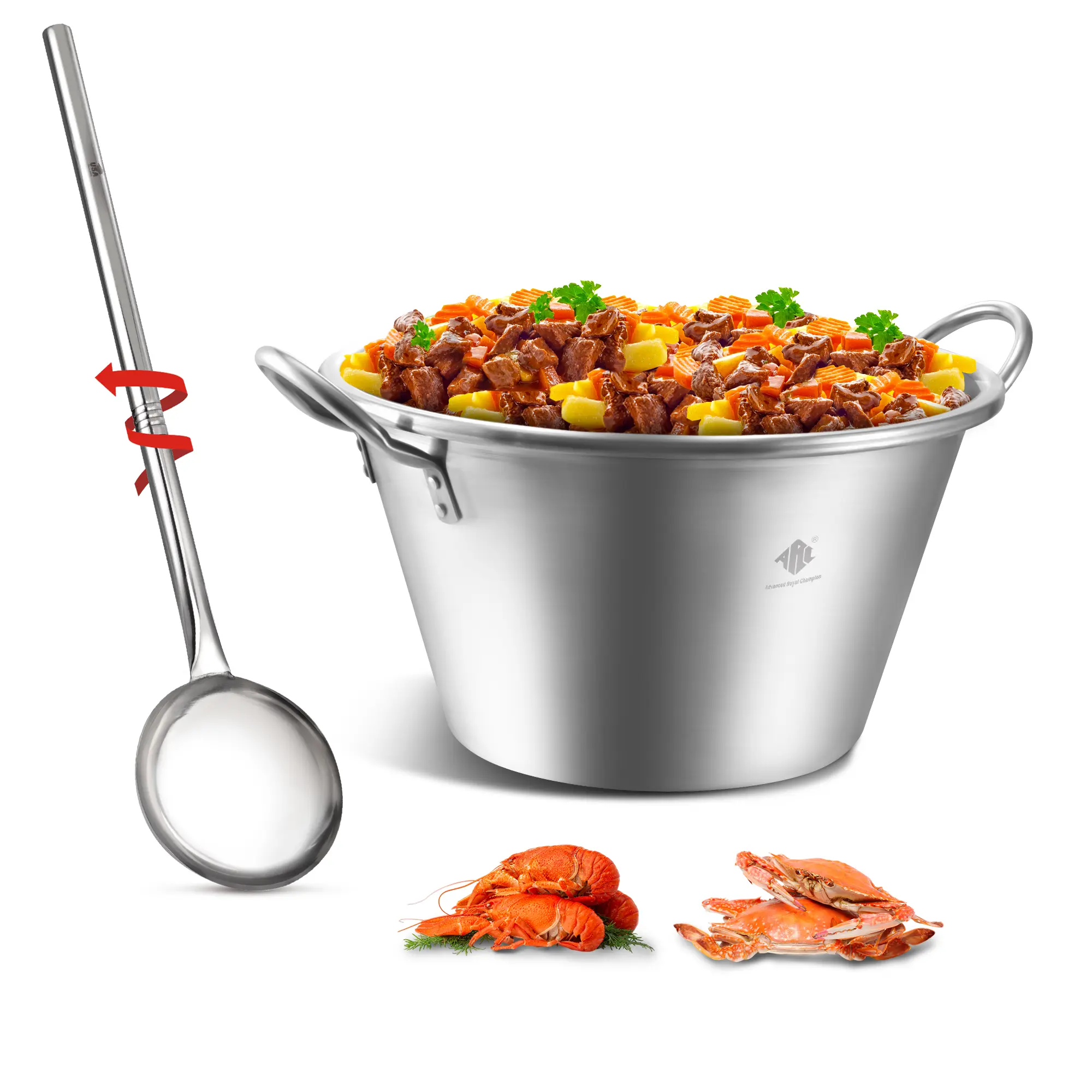 ARC Stainless Steel 25 Inches Heavy Duty Mexican Cazo Para Carnitas with 48" Large Spoon 69QT Large Outdoor Wok Great for Carnitas and Braising 69QT+48"spoon