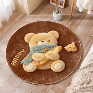 Cute Bear Round Carpet for Bedroom and Living Room, Irregular Shape Floor Mat, High-End Vanity Chair Pad, Background, Soft Fluffy Rug