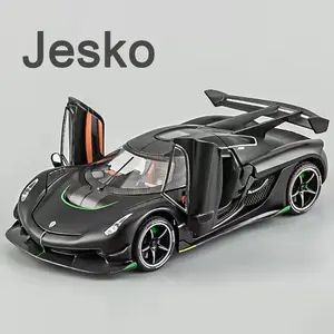 1:24 Scale Jesko Diecast Metal Car, Alloy Pull-Back Supercar Toy with 4 Openable Doors, Model Vehicle for Boys' Birthday Gifts