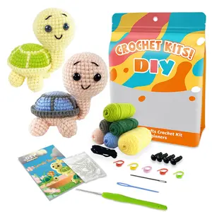 Beginner DIY Crochet Kit, Cute Blue Turtle, Easy Learn, Perfect for Dolls Gifts, Stress Relief, Knitting Learning, Includes Video Tutorial
