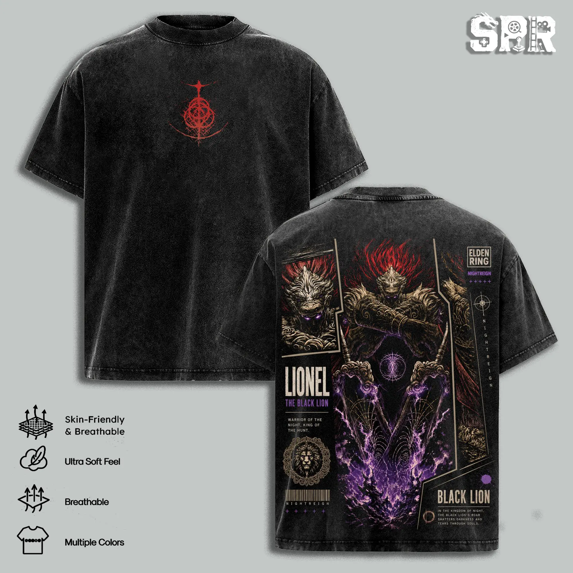 5 Design Elden Ring Vintage Washed Oversized T-Shirt, Ranni, Malenia, Radahn, Maliketh Dark Fantasy Graphic Tee, Tarnished Soulslike RPG Streetwear, Heavyweight Cotton FromSoftware Gamer Merch, Gift for Elden Ring Fans