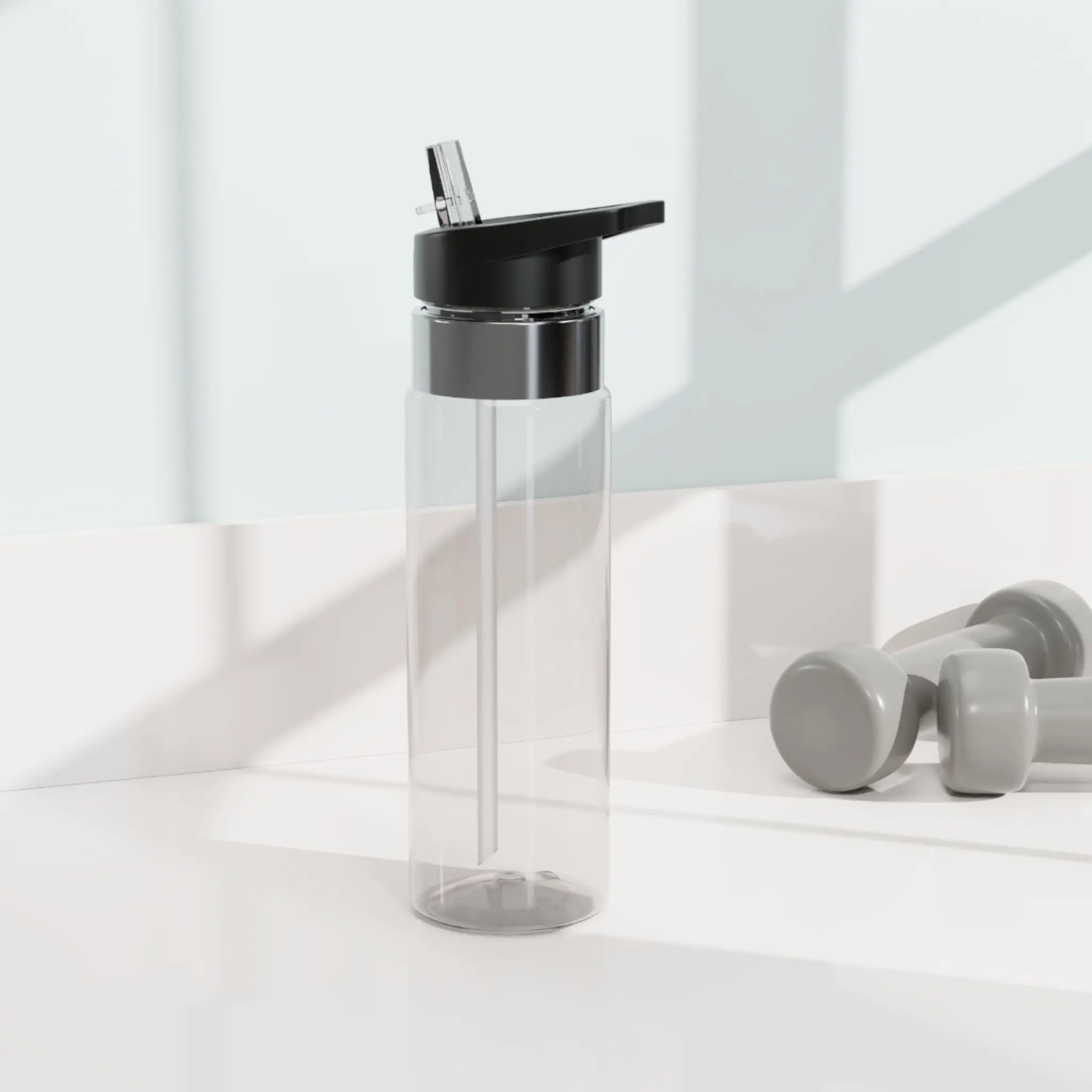 Kensington Tritan Sport Bottle 20oz Clear Water Container with Black Lid & Straw Non-BPA Free for Everyday Use