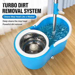 360° Rotating Spin Mop and Bucket Set with Wringer, 61-Inch Stainless Steel Handle, 3 Microfiber Refill Heads, Hands-Free Floor Cleaner for Bathroom, Kitchen Cleaning