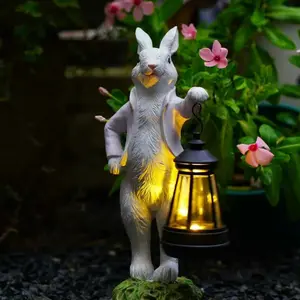 Solar-Powered Outdoor Garden Decor Rabbit Lantern Ornament, Realistic Animal Craft Night Glow Yard Art, Enhance Your Courtyard Ambiance