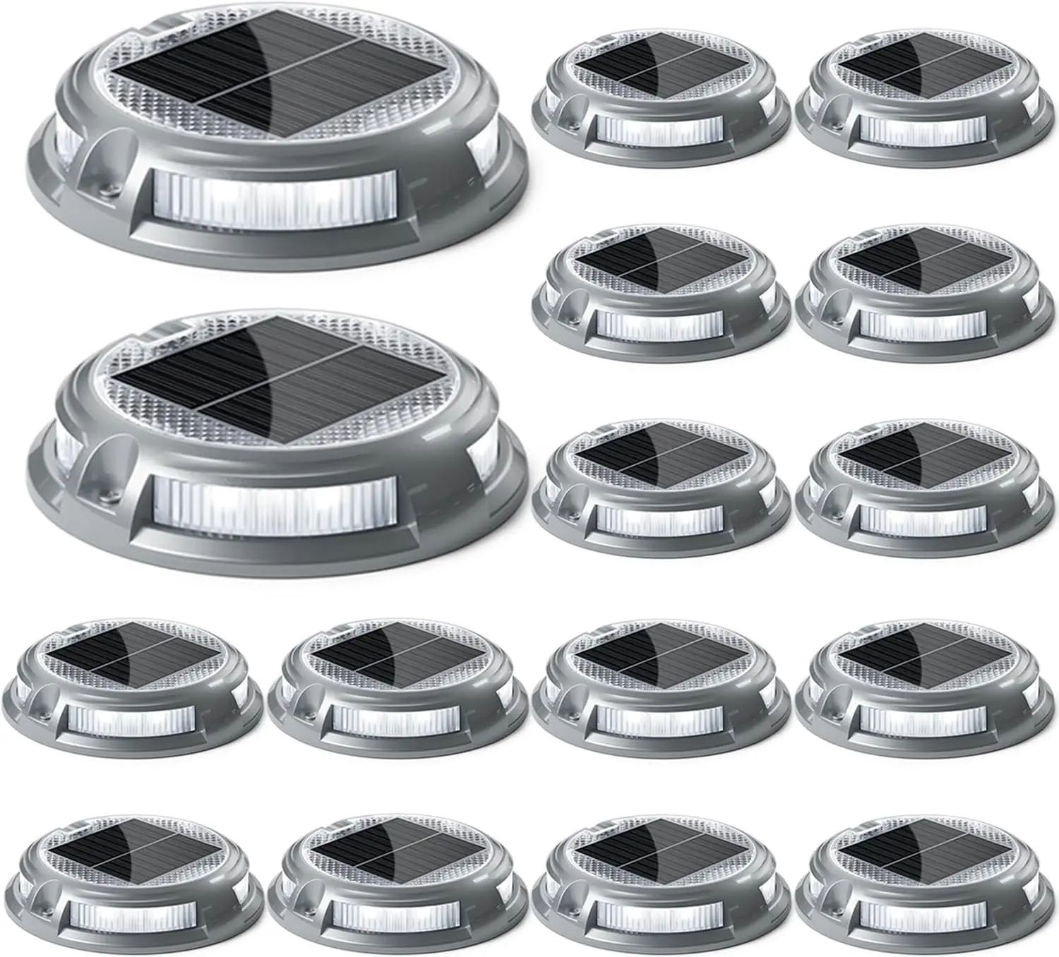 16-Pack RGB Solar Driveway Lights Outdoor - 16 LEDs, 9 Modes, 3 RGB Modes, 11-in-1 Colors, 72 Hours Runtime, Alloy & PC Build, 10 T Capacity - Ground Path Walkway Yard Dock Markers