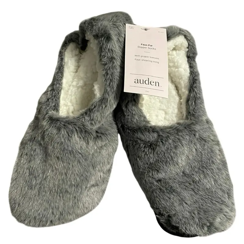 Auden Slipper Socks, Cozy Non-Slip Fleece Socks for Indoor Wear M/L (8-10)