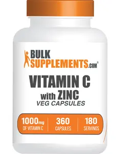 BulkSupplements Vitamin C with Zinc Capsules - Zinc with Vitamin C - Immune Support - Vegan - 360 Veg Capsules - 1000mg per Serving