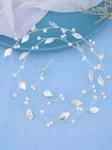 Women’s Leaf Pearl Chain Headband – Elegant Bridal Tiara, Alloy Hair Vine with Faux Pearls for Wedding & Party