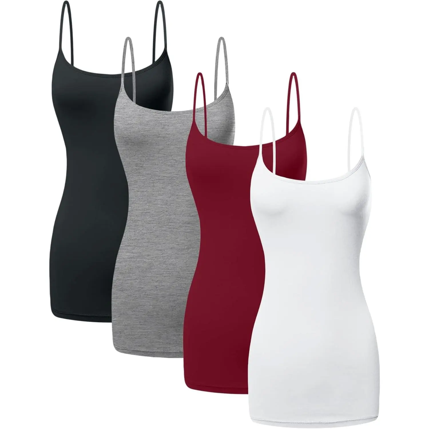 Long Cotton Camisole Spaghetti Strap Tank Top for Women Basic Cami Tops Womens Undershirts - Pack 1-4 style women s tank perfect  length  shirt