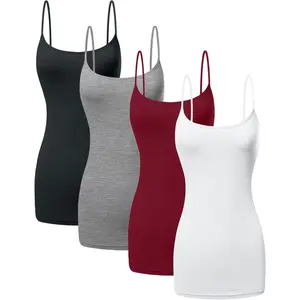Long Cotton Camisole Spaghetti Strap Tank Top for Women Basic Cami Tops Womens Undershirts - Pack 1-4 women s tank perfect  length  shirt