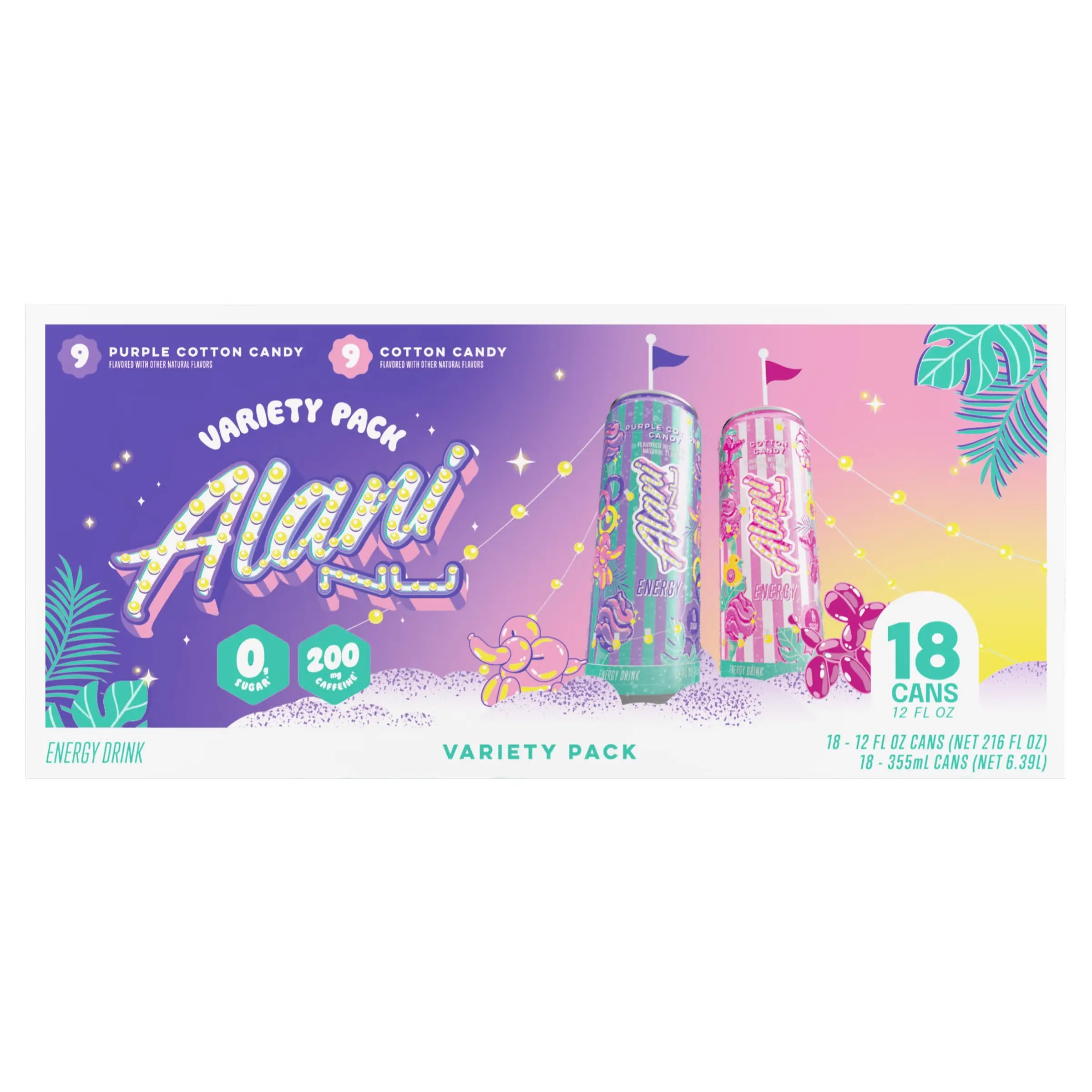 Alani Nu Energy Drink, Cotton Candy Variety Pack, 12 fl oz, 18-count
