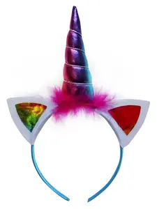 Rainbow Metallic Unicorn Girls Headband, Kid or Adult Costume Accessories