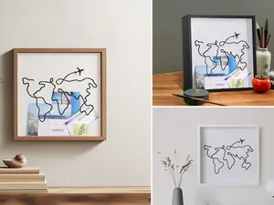 Travel Adventure Archive Shadow Box for Memories,6 Inch Concert Travel Ticket Stub Memory Top Loading Shadow Keepsake Box with Slot On Top,Life in a Shadow Box Travel Frame (White, Black，6*6)