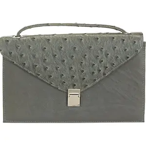 212 MAIN Women's Aryana Chic Gray Ostrich Texture Structured Leather Crossbody Bag - Single-Strap, Fold-Over Flap Closure, Commuter Purse, Fashionable Handbag, Flap Crossbody Purse