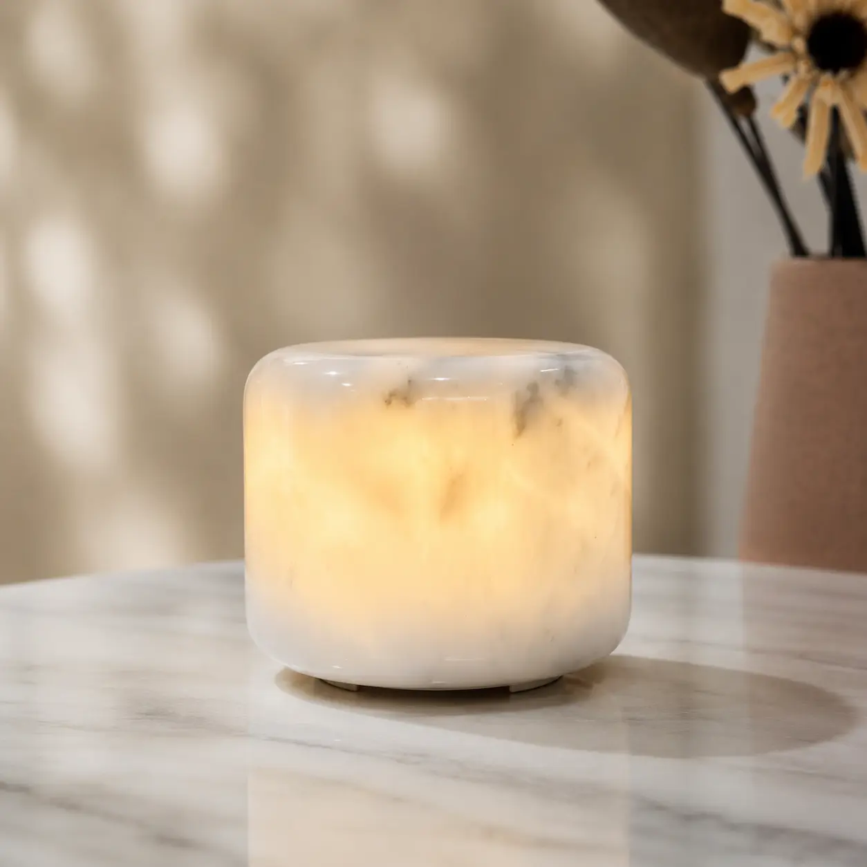 Marmor Marble Touch Aesthetic Table Lamp - 3-Way Rechargeable USB-C Dimmable Cordless LED Nightlight, Single Unit for Bedroom Bedside Decor, After Dark Ambient Bedroom LED Light