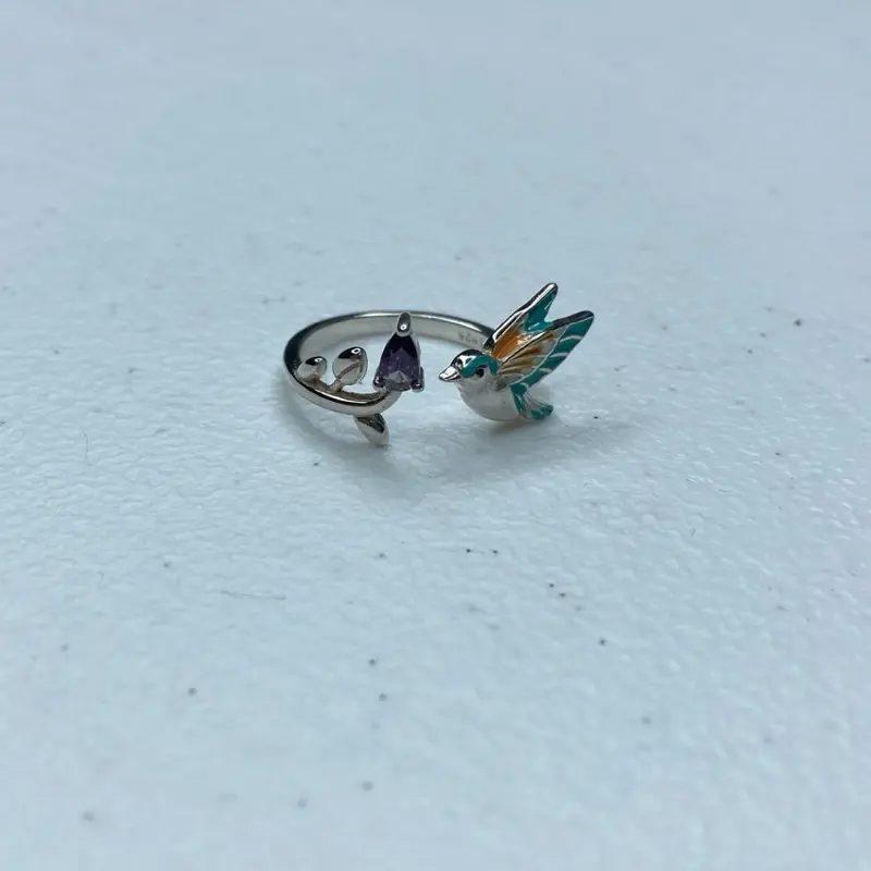 Sterling Silver Hummingbird Adjustable Ring, Rings Silver Rings